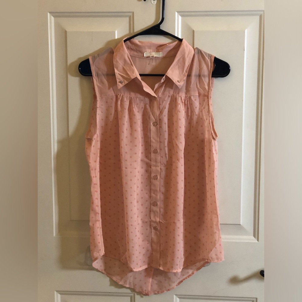 Woman’s Size L Pearl Sheer Sleeveless Pink Top